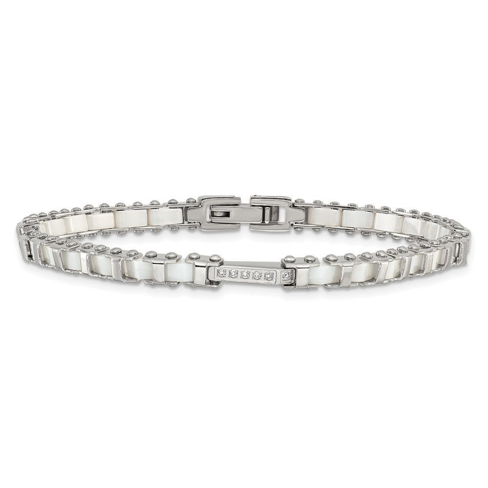 7.5 Zoll Edelstahl Poliert Zirkonia & Weiß Keramik Glieder Armband