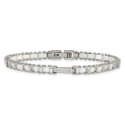 7.5 Zoll Edelstahl Poliert Zirkonia & Weiß Keramik Glieder Armband
