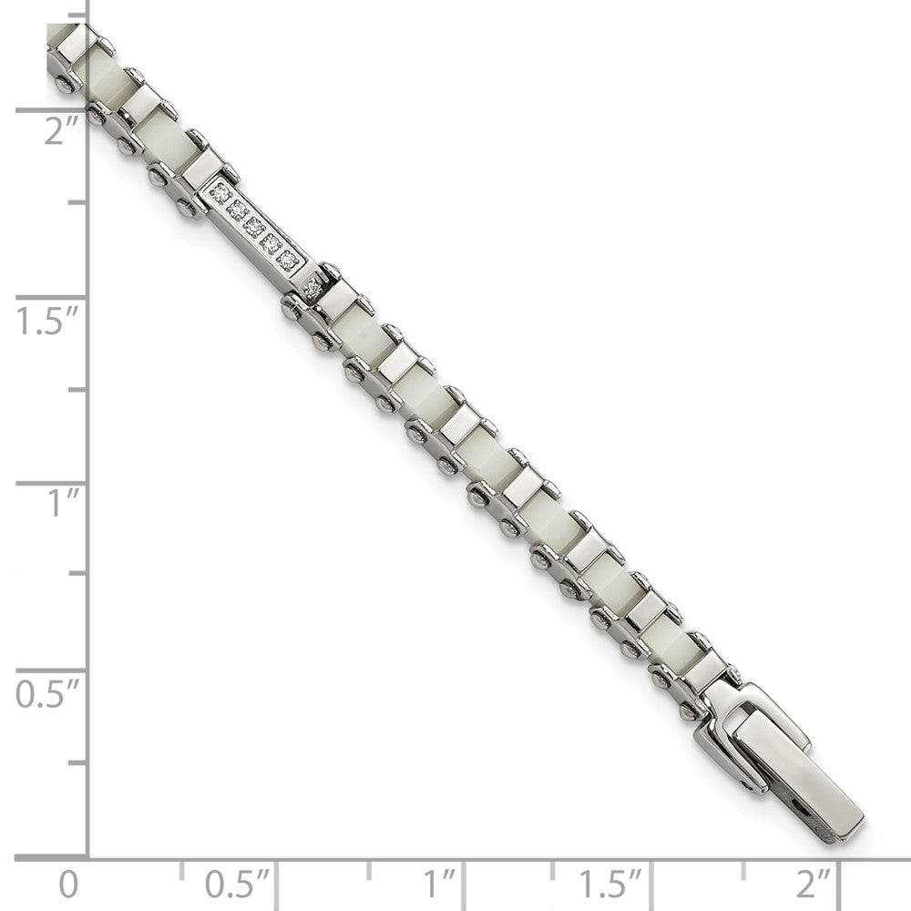 7.5 Zoll Edelstahl Poliert Zirkonia & Weiß Keramik Glieder Armband