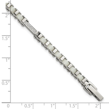 7.5 Zoll Edelstahl Poliert Zirkonia & Weiß Keramik Glieder Armband