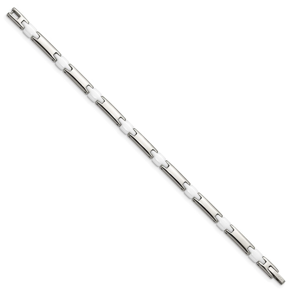 Edelstahl Chisel Poliert mit Weiß Keramik 7.5 Zoll Glieder Armband