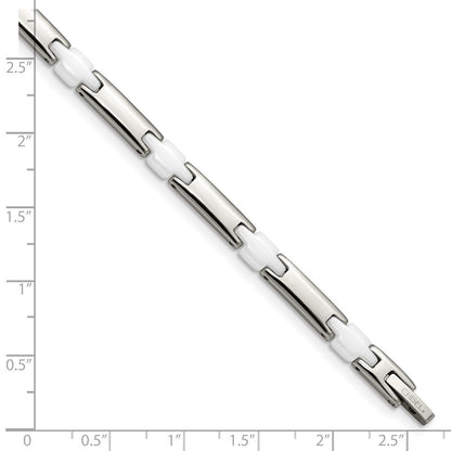 Edelstahl Chisel Poliert mit Weiß Keramik 7.5 Zoll Glieder Armband