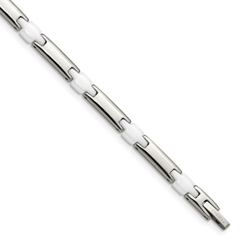 Edelstahl Chisel Poliert mit Weiß Keramik 7.5 Zoll Glieder Armband