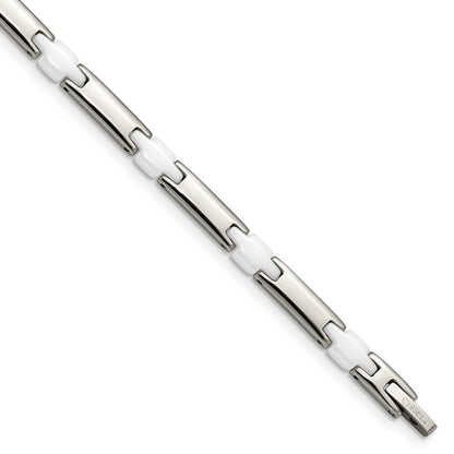 Edelstahl Chisel Poliert mit Weiß Keramik 7.5 Zoll Glieder Armband