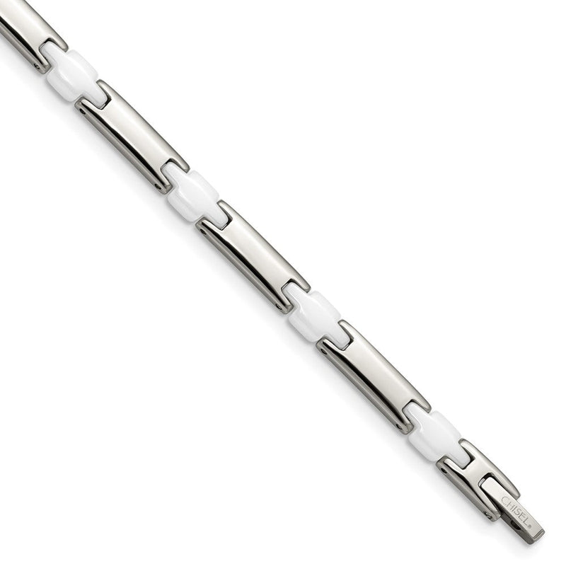 Edelstahl Chisel Poliert mit Weiß Keramik 7.5 Zoll Glieder Armband
