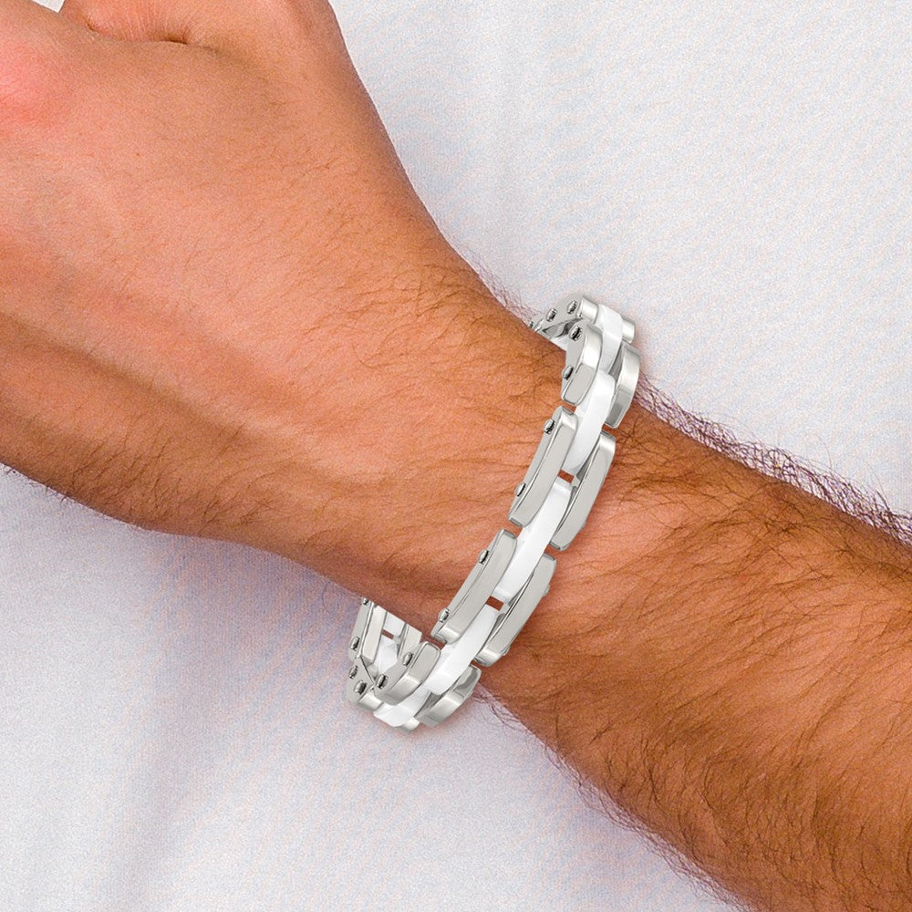 Edelstahl Chisel Poliert mit Weiß Keramik 7.5 Zoll Glieder Armband