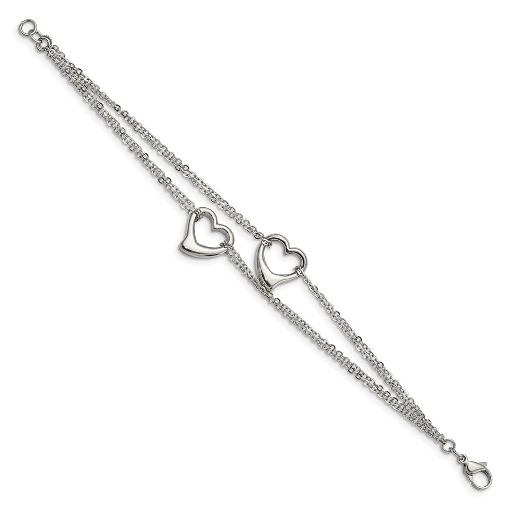 Edelstahl Chisel Poliert Ausgeschnitten Herzen 7 Zoll Multi-strand Armband