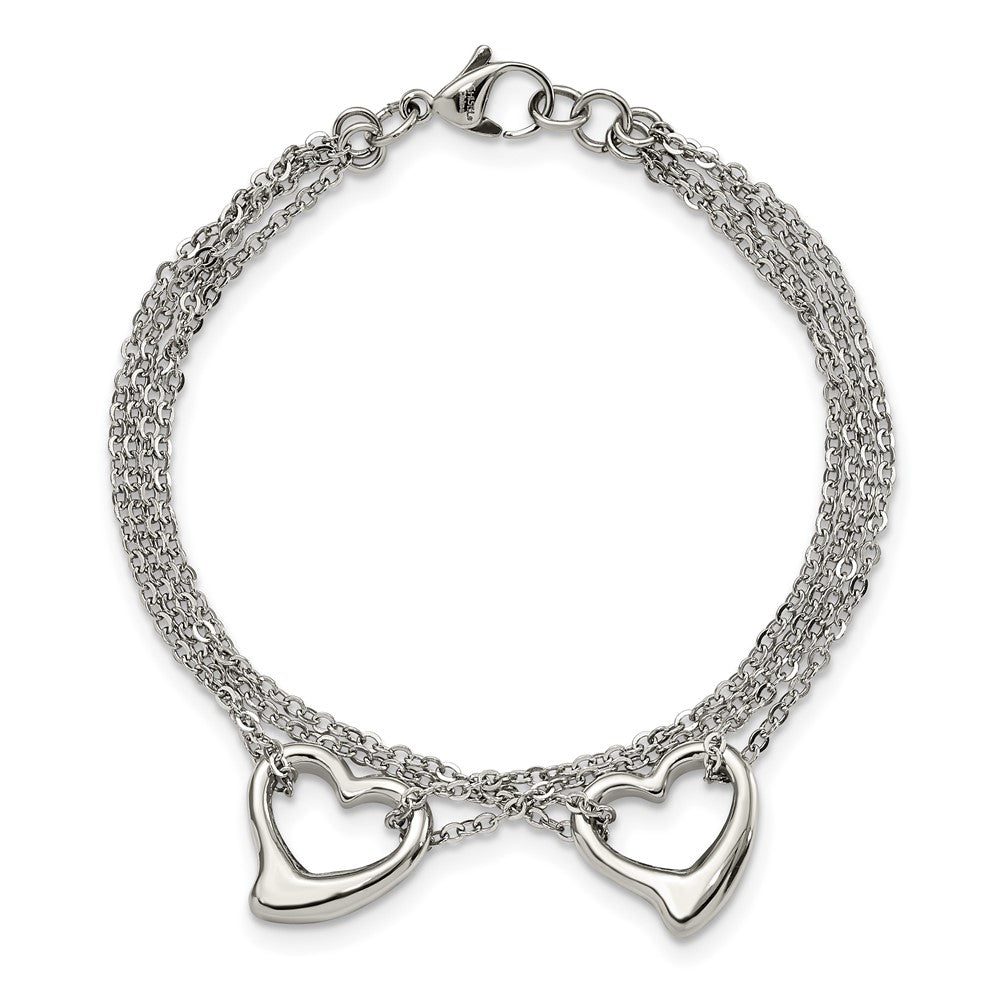 Edelstahl Chisel Poliert Ausgeschnitten Herzen 7 Zoll Multi-strand Armband