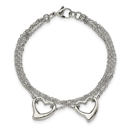 Edelstahl Chisel Poliert Ausgeschnitten Herzen 7 Zoll Multi-strand Armband