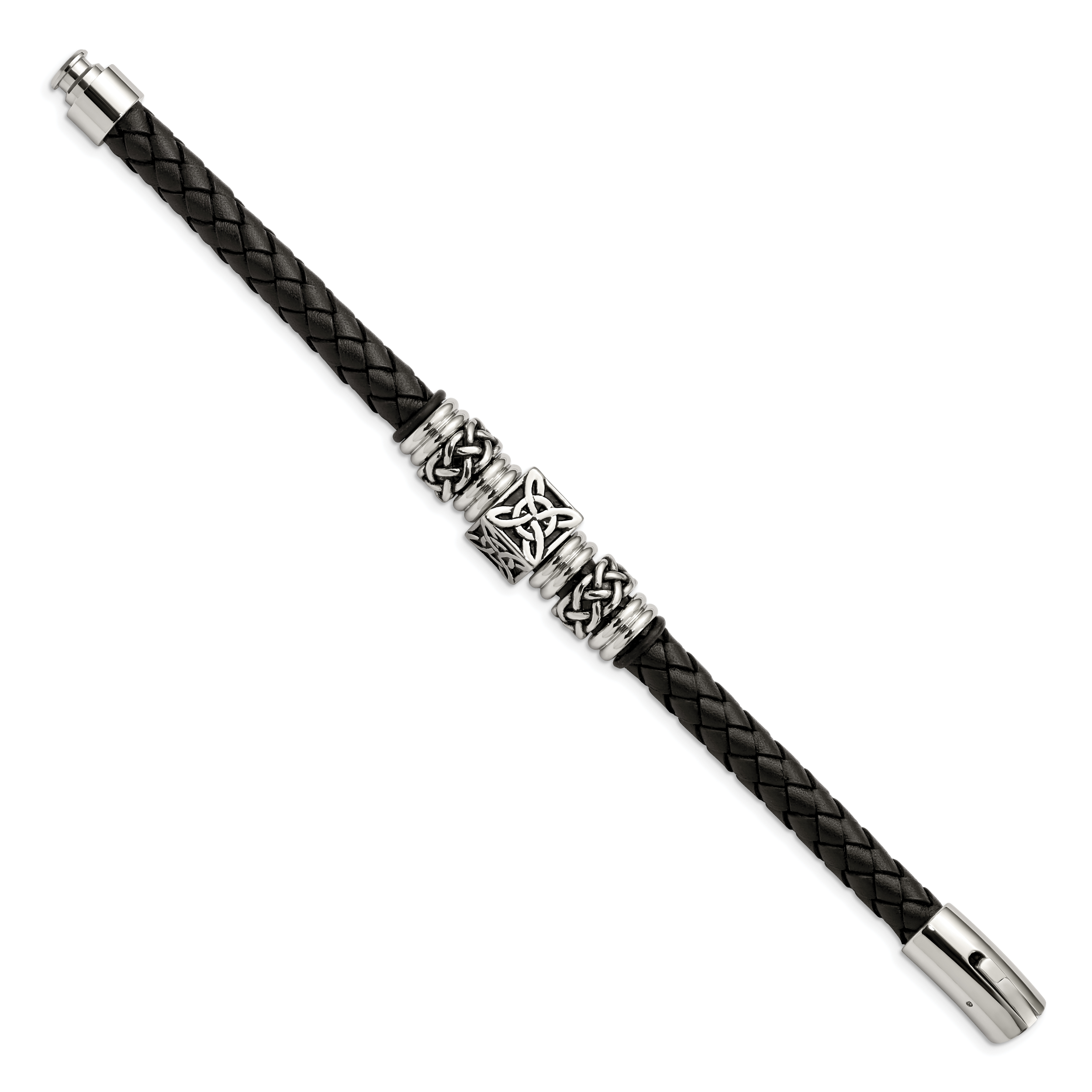 Edelstahl Chisel Antikisiert und Poliert Schwarz Geflochten Leder 8.5 Zoll Armband
