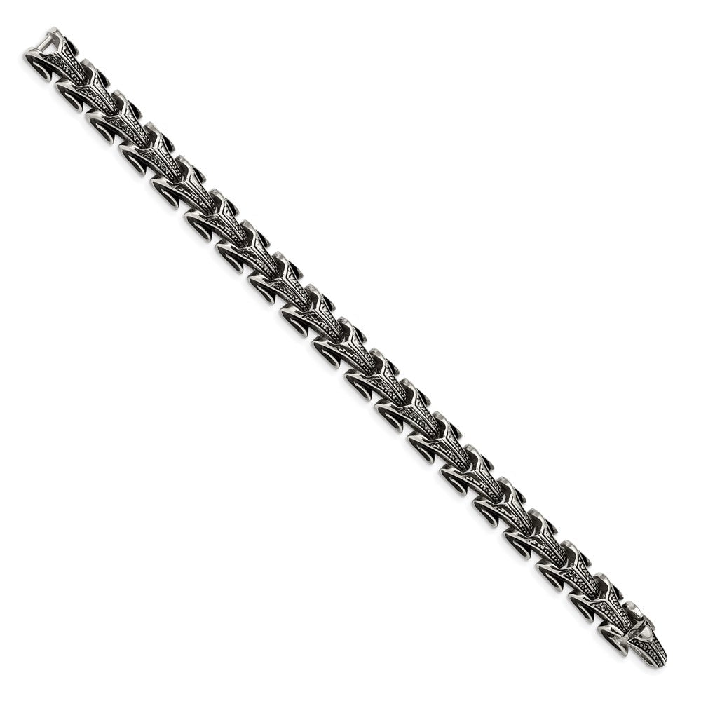 Edelstahl Chisel Antikisiert und Poliert 8.5 Zoll Drache Scale Glieder Armband