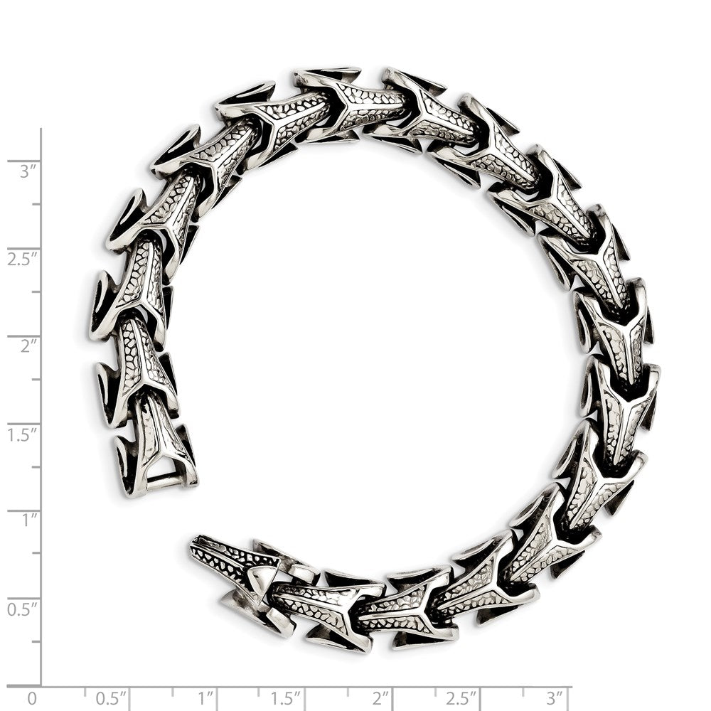 Edelstahl Chisel Antikisiert und Poliert 8.5 Zoll Drache Scale Glieder Armband