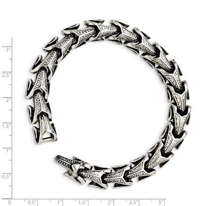 Edelstahl Chisel Antikisiert und Poliert 8.5 Zoll Drache Scale Glieder Armband