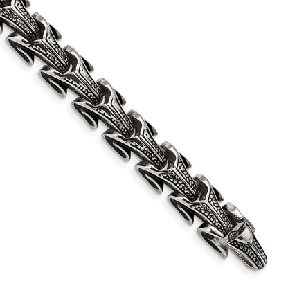 Edelstahl Chisel Antikisiert und Poliert 8.5 Zoll Drache Scale Glieder Armband