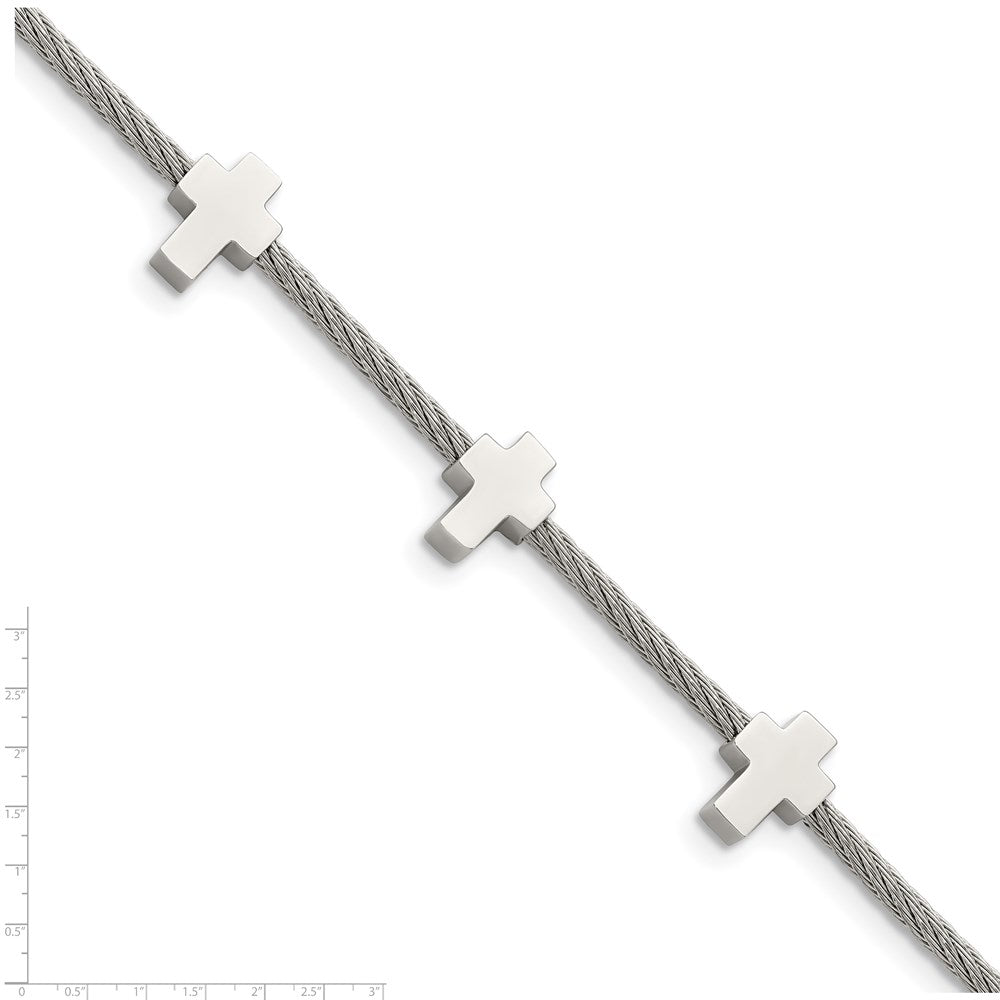 Edelstahl Chisel Poliert Crosses auf Gedreht Draht 7.5 Zoll Armband Mit.75 Verlängerung