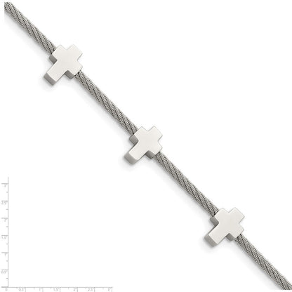 Edelstahl Chisel Poliert Crosses auf Gedreht Draht 7.5 Zoll Armband Mit.75 Verlängerung