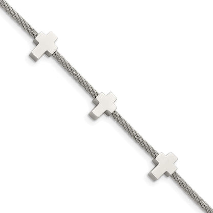 Edelstahl Chisel Poliert Crosses auf Gedreht Draht 7.5 Zoll Armband Mit.75 Verlängerung