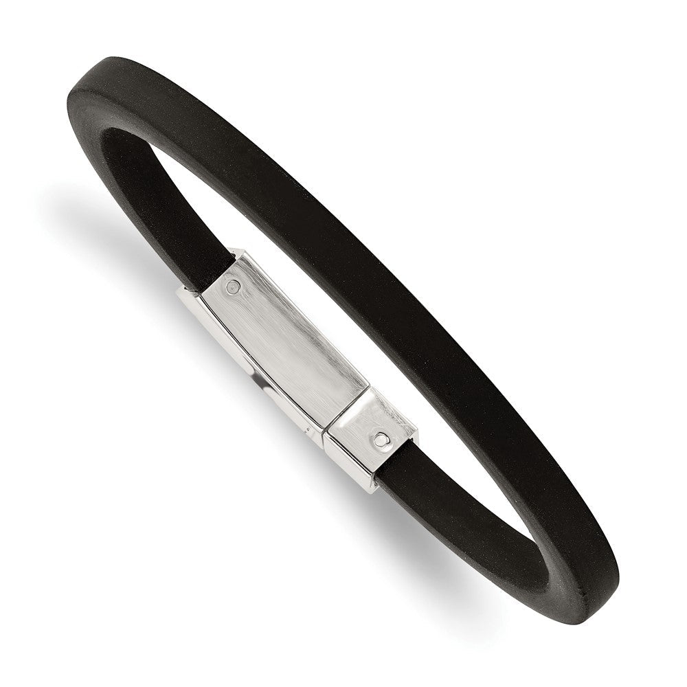 Edelstahl Chisel Poliert Schwarz Gummi 8.5 Zoll Armband