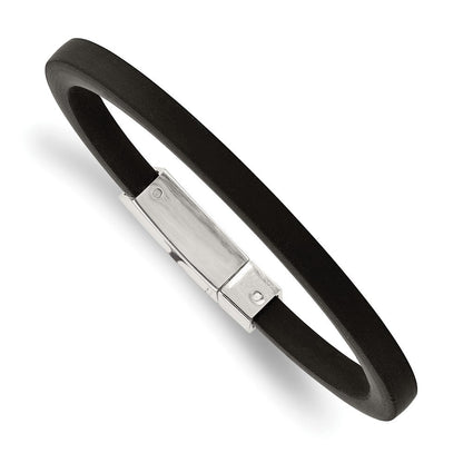 Edelstahl Chisel Poliert Schwarz Gummi 8.5 Zoll Armband
