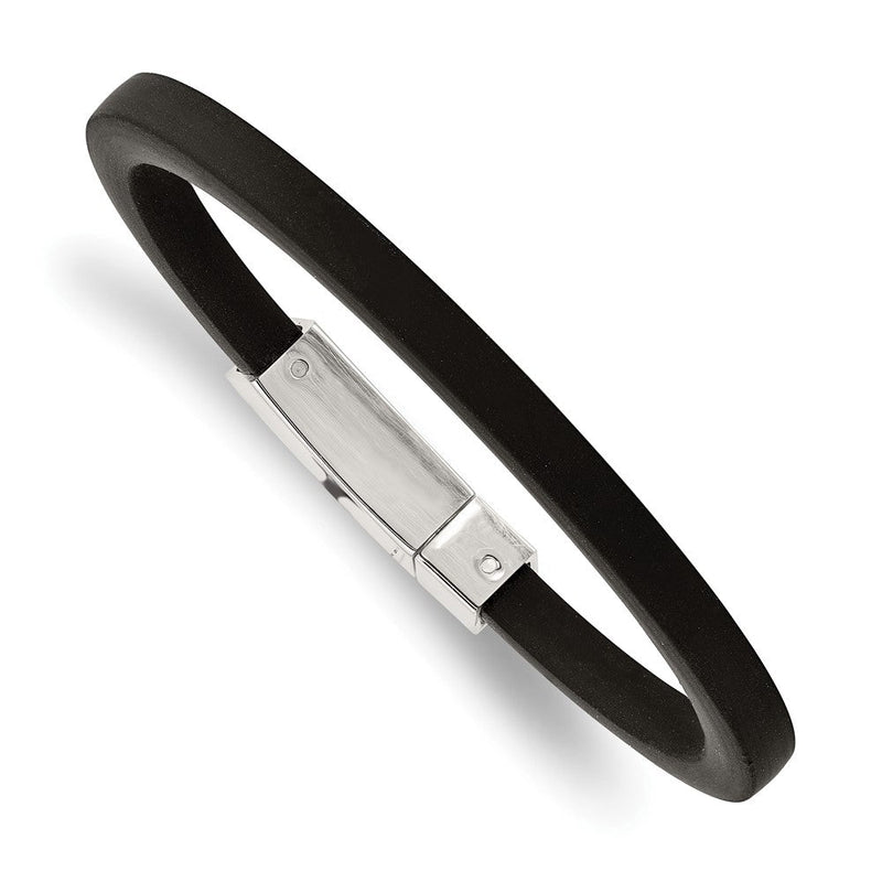 Edelstahl Chisel Poliert Schwarz Gummi 8.5 Zoll Armband