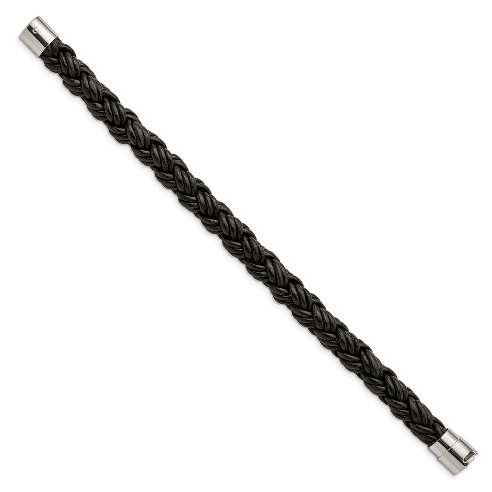 Edelstahl Chisel Poliert Gedreht Schwarz Geflochten Leder 8.5 Zoll Armband