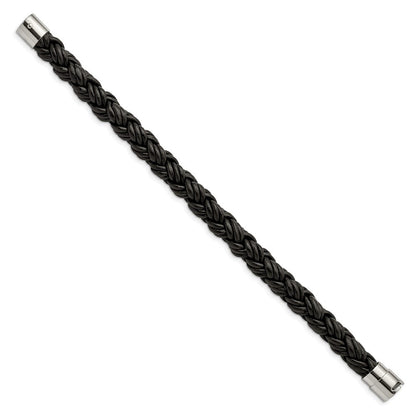 Edelstahl Chisel Poliert Gedreht Schwarz Geflochten Leder 8.5 Zoll Armband