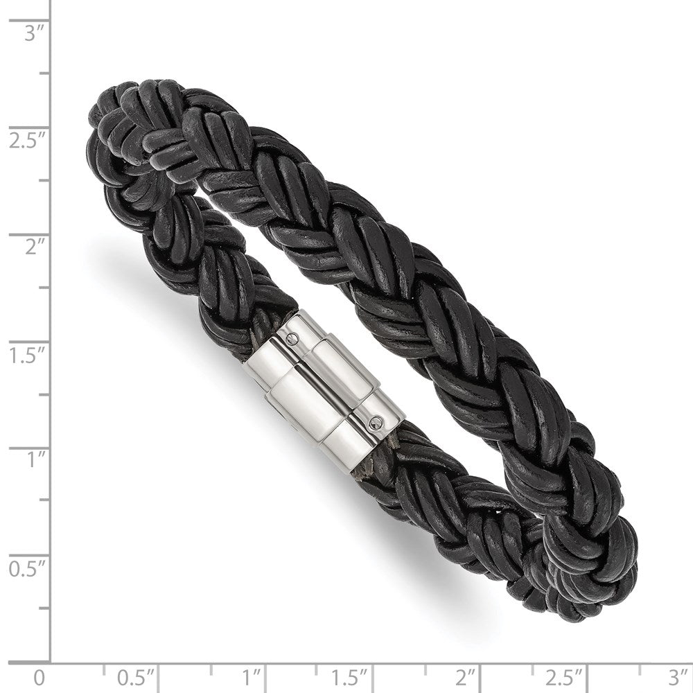 Edelstahl Chisel Poliert Gedreht Schwarz Geflochten Leder 8.5 Zoll Armband
