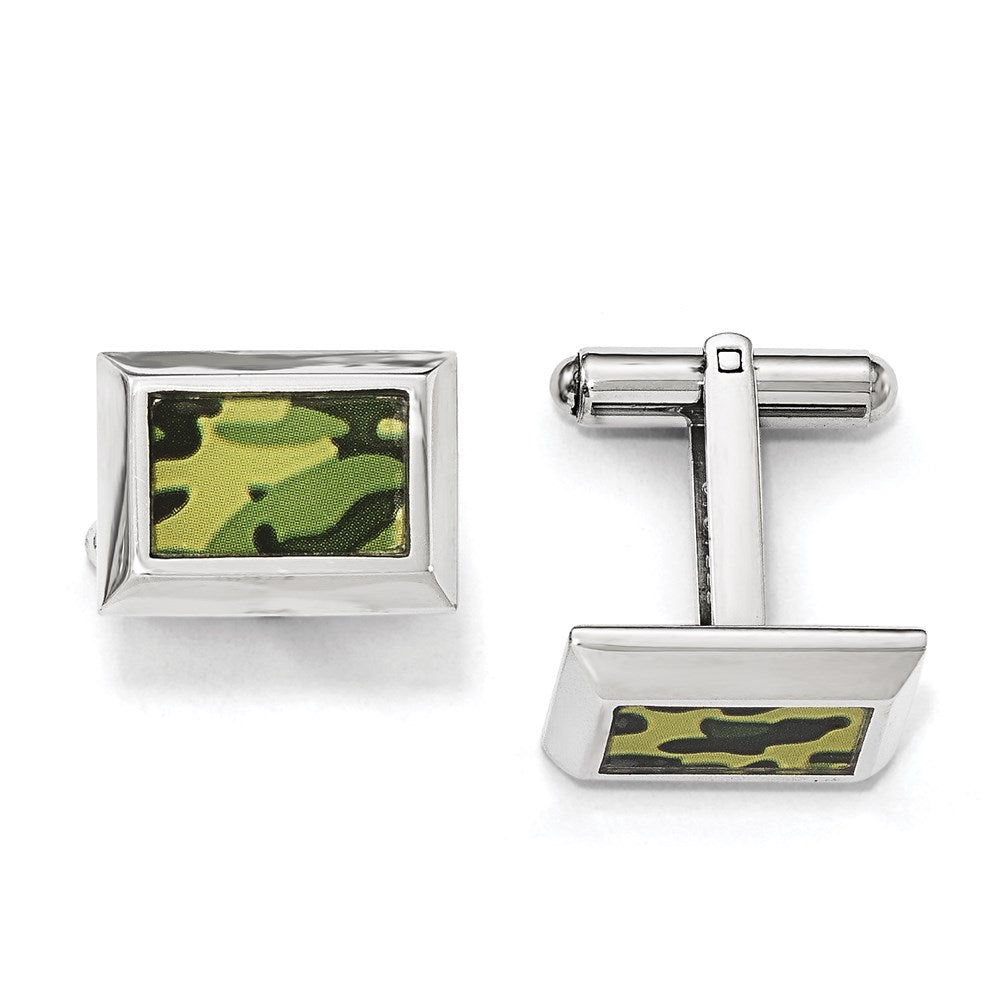 Edelstahl Poliert Printed Grün Camo Under Gummi Manschettenknöpfe