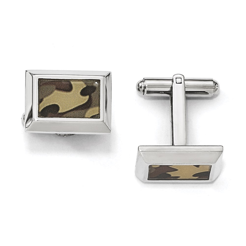 Edelstahl Poliert Printed Braun Camo Under Gummi Manschettenknöpfe