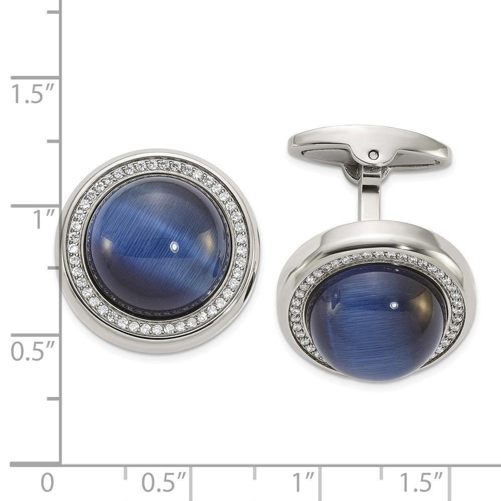 Edelstahl Chisel Poliert mit Zirkonia und Schwarz/blue Onyx Kreis Manschettenknöpfe