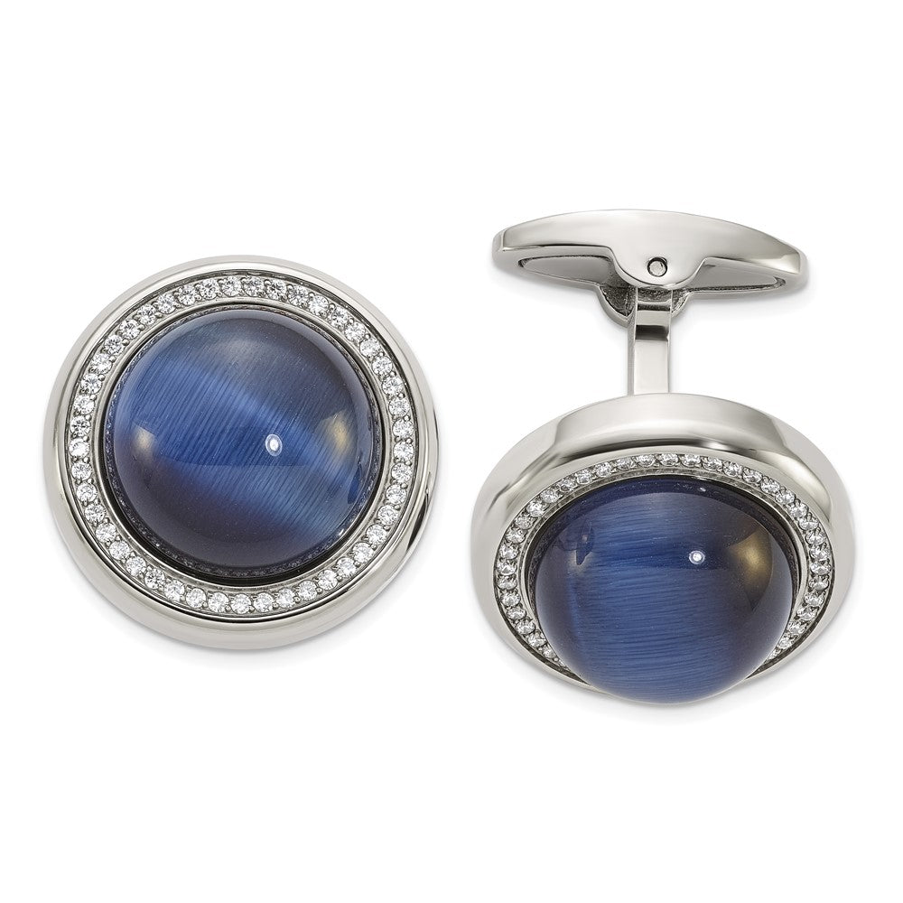 Edelstahl Chisel Poliert mit Zirkonia und Schwarz/blue Onyx Kreis Manschettenknöpfe