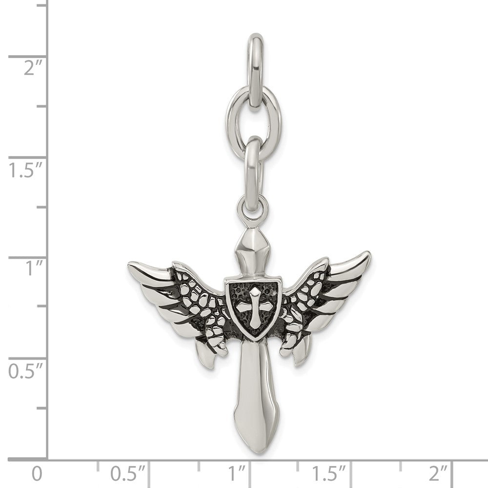 Edelstahl Antikisiert Flügel mit Kreuz Interchangeable Charm Anhänger