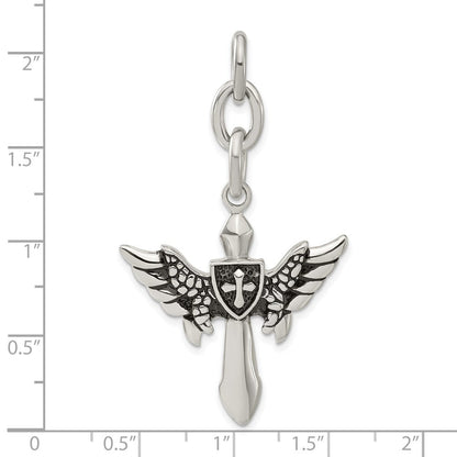 Edelstahl Antikisiert Flügel mit Kreuz Interchangeable Charm Anhänger