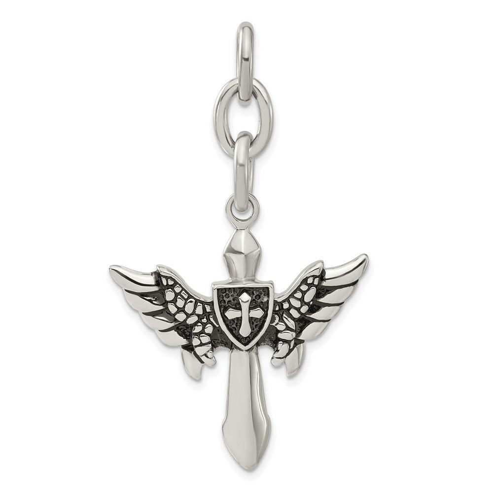 Edelstahl Antikisiert Flügel mit Kreuz Interchangeable Charm Anhänger