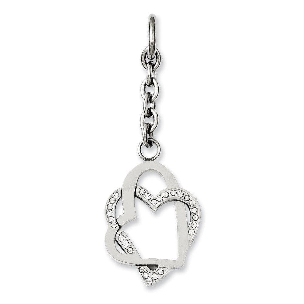 Edelstahl Doppelt Herzen mit Zirkonia Interchangeable Charm Anhänger