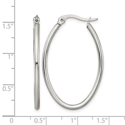 Edelstahl Chisel Poliert 25mm Diameter 2mm Oval Creolen