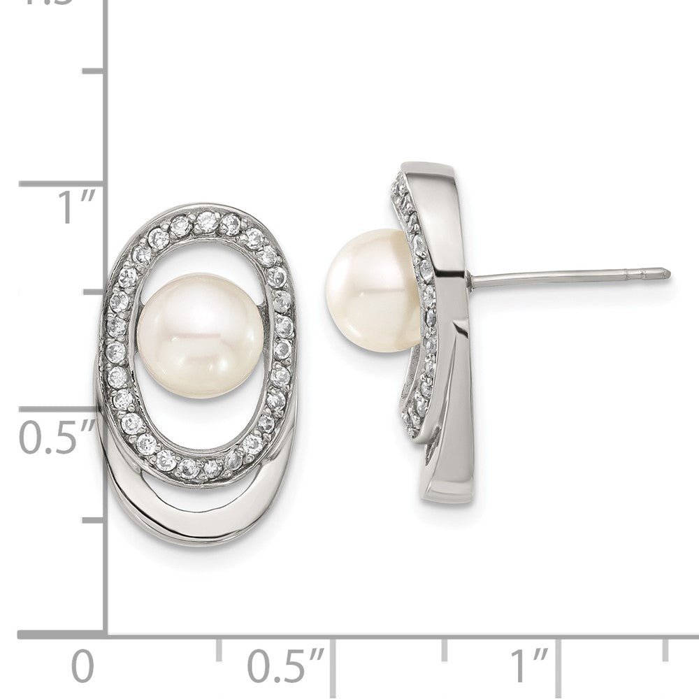 Edelstahl Synthetisch Perle & Zirkonia Oval Ohrringe