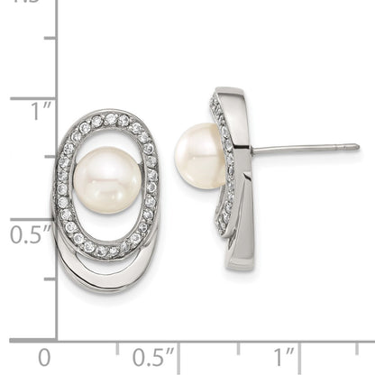 Edelstahl Synthetisch Perle & Zirkonia Oval Ohrringe