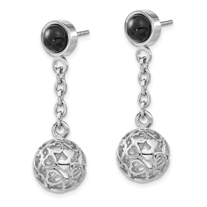 Edelstahl Herz Cutouts Gewölbt Kreis mit Onyx Stecker Ohrhänger