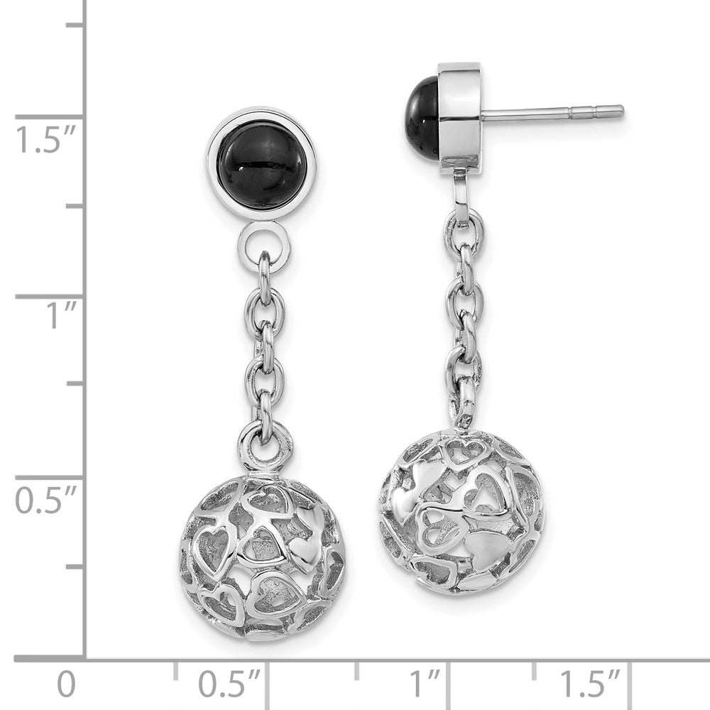 Edelstahl Herz Cutouts Gewölbt Kreis mit Onyx Stecker Ohrhänger