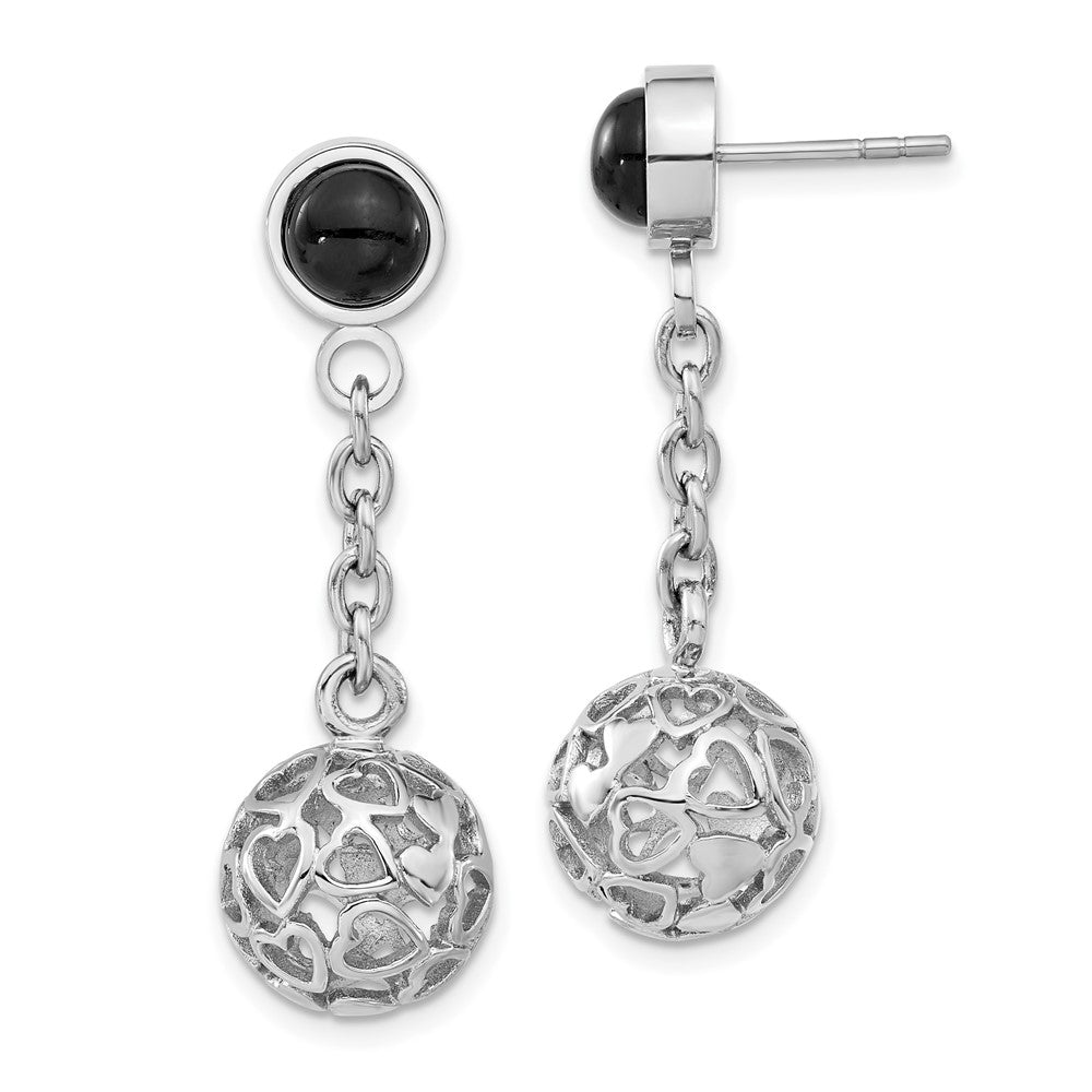 Edelstahl Herz Cutouts Gewölbt Kreis mit Onyx Stecker Ohrhänger