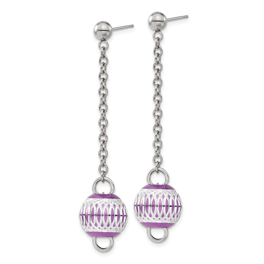 Edelstahl Lila Ip-beschichtet Diamantiert Perle Stecker Ohrhänger
