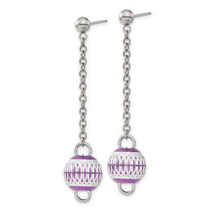 Edelstahl Lila Ip-beschichtet Diamantiert Perle Stecker Ohrhänger