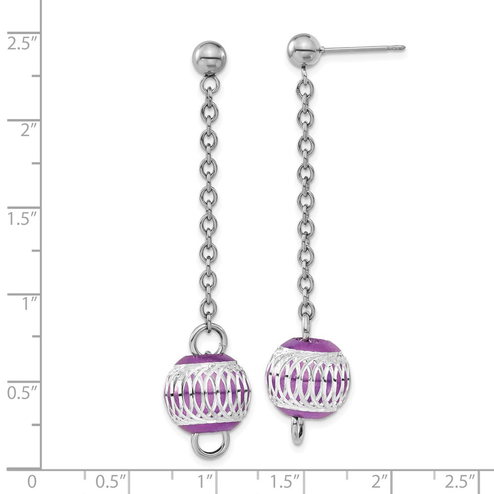 Edelstahl Lila Ip-beschichtet Diamantiert Perle Stecker Ohrhänger