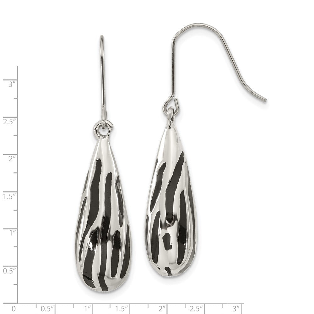 Edelstahl Schwarz Resin Striped Poliert Tropfen Ohrhänger