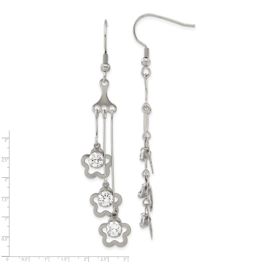 Edelstahl mit Zirkonia Blume Ohrhänger