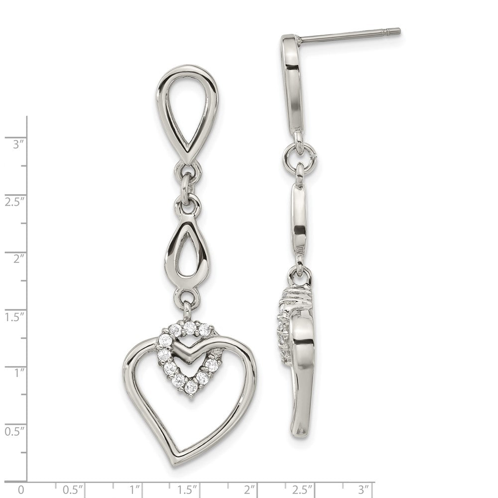 Edelstahl Herz mit Zirkonia Stecker Ohrhänger