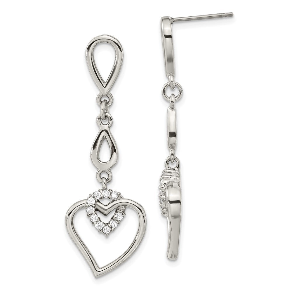 Edelstahl Herz mit Zirkonia Stecker Ohrhänger