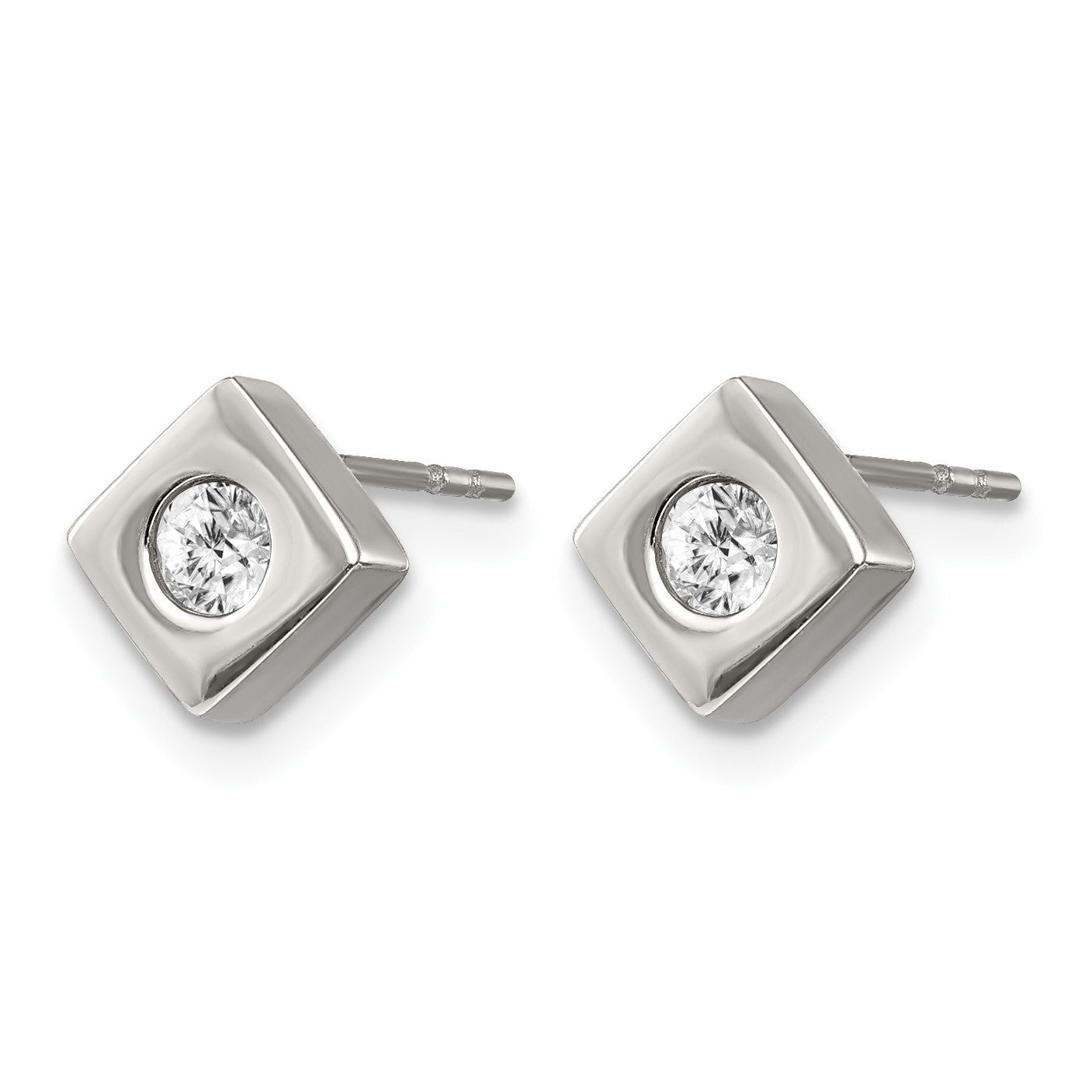 Edelstahl Chisel Gebürstet mit Zirkonia Diamant-shaped Ohrstecker
