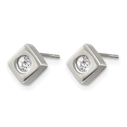 Edelstahl Chisel Gebürstet mit Zirkonia Diamant-shaped Ohrstecker